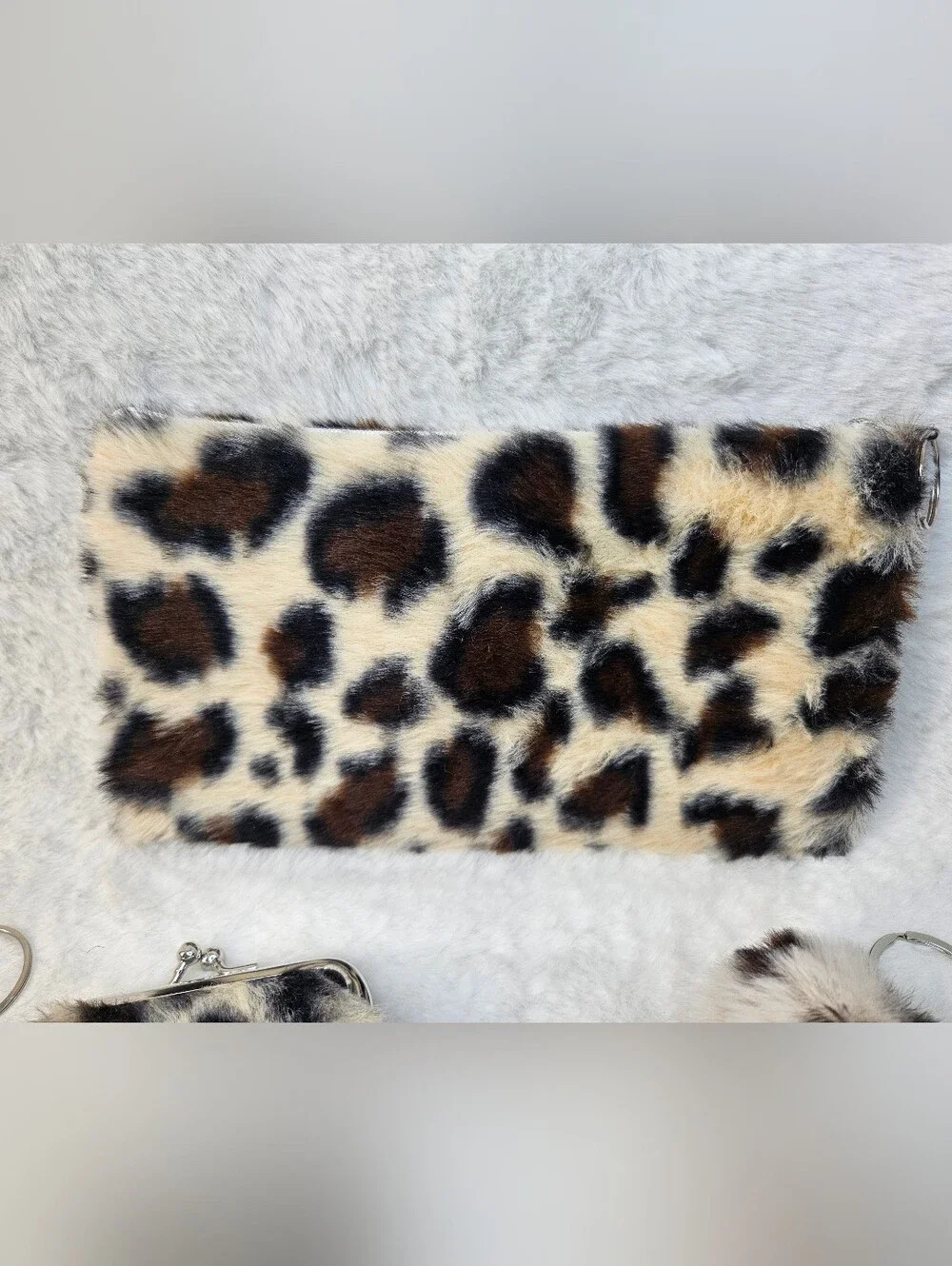 Leopard Print Cosmetic Bag And Turnlock Coin Purse Keychain Bundle